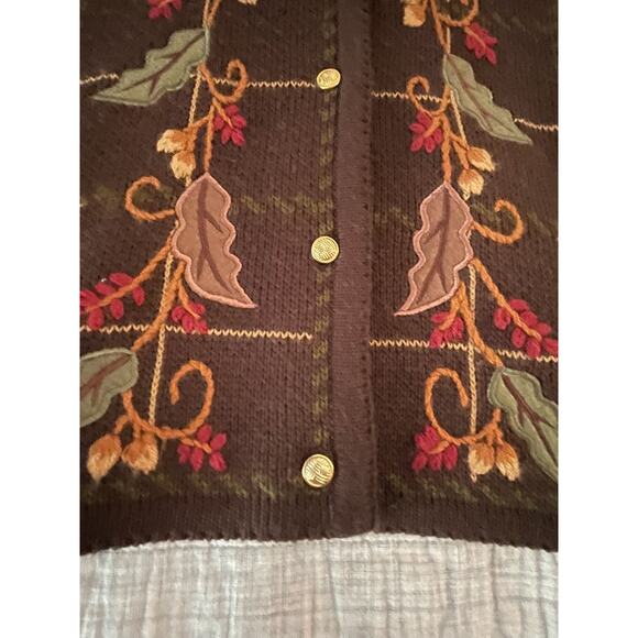 Crystal-Kole - WOMAN M Cardigan - Brown Autumn Embroidery - Thanksgiving - EUC - Picture 7 of 8